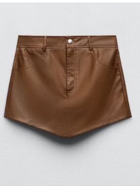 Zara Faux Leather Brown Mini Skort
